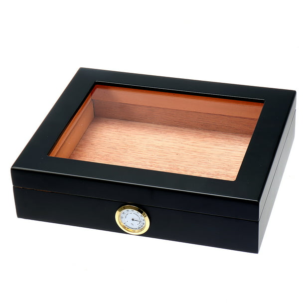 with Tempered Glasstop Holds 25 to 50 Cigars Desktop Humidor Capri Cedar Divider and Brass Ring Glass Hygrometer by Quality Importers 